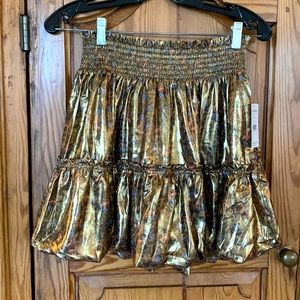 Free People metallic gold elastic waist bubble mini skirt